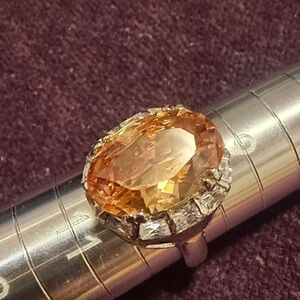 Cocktail Ring with Large Orange Oval Gemstone